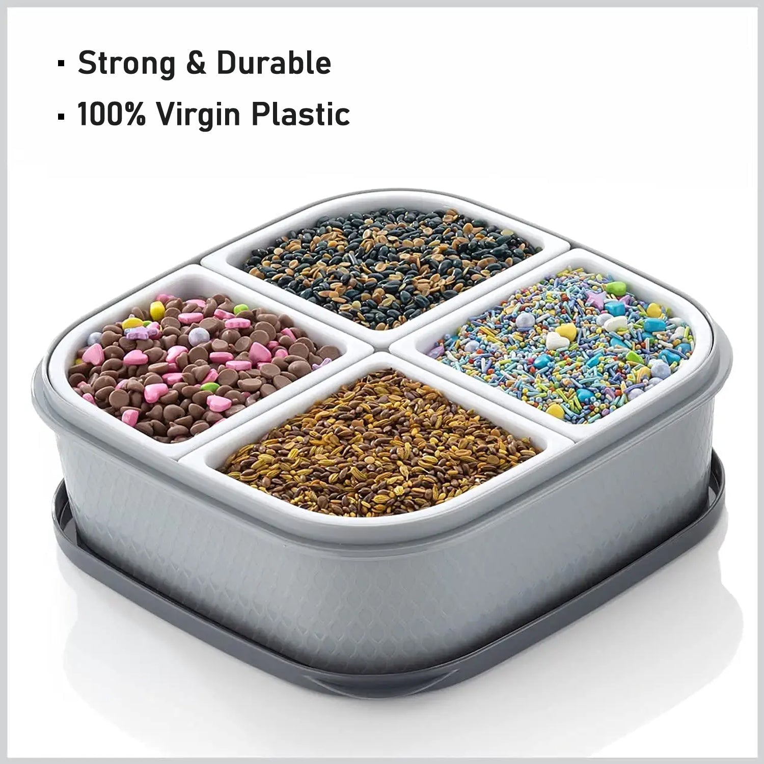 2031H Plastic 4 Sections Multipurpose Dry Fruit/ Chocolates/Mouth Freshener/Sweet Box Set | Serving Tray. DeoDap 2031H Plastic 4 Sections Multipurpose Dry Fruit/ Chocolates/Mouth Freshener/Sweet Box Set | Serving Tray. DeoDap